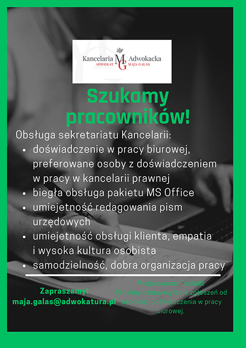 Aktualności z Kancelarii Adwokackiej 8 ogloszenie o prace adwokat czeladz 02